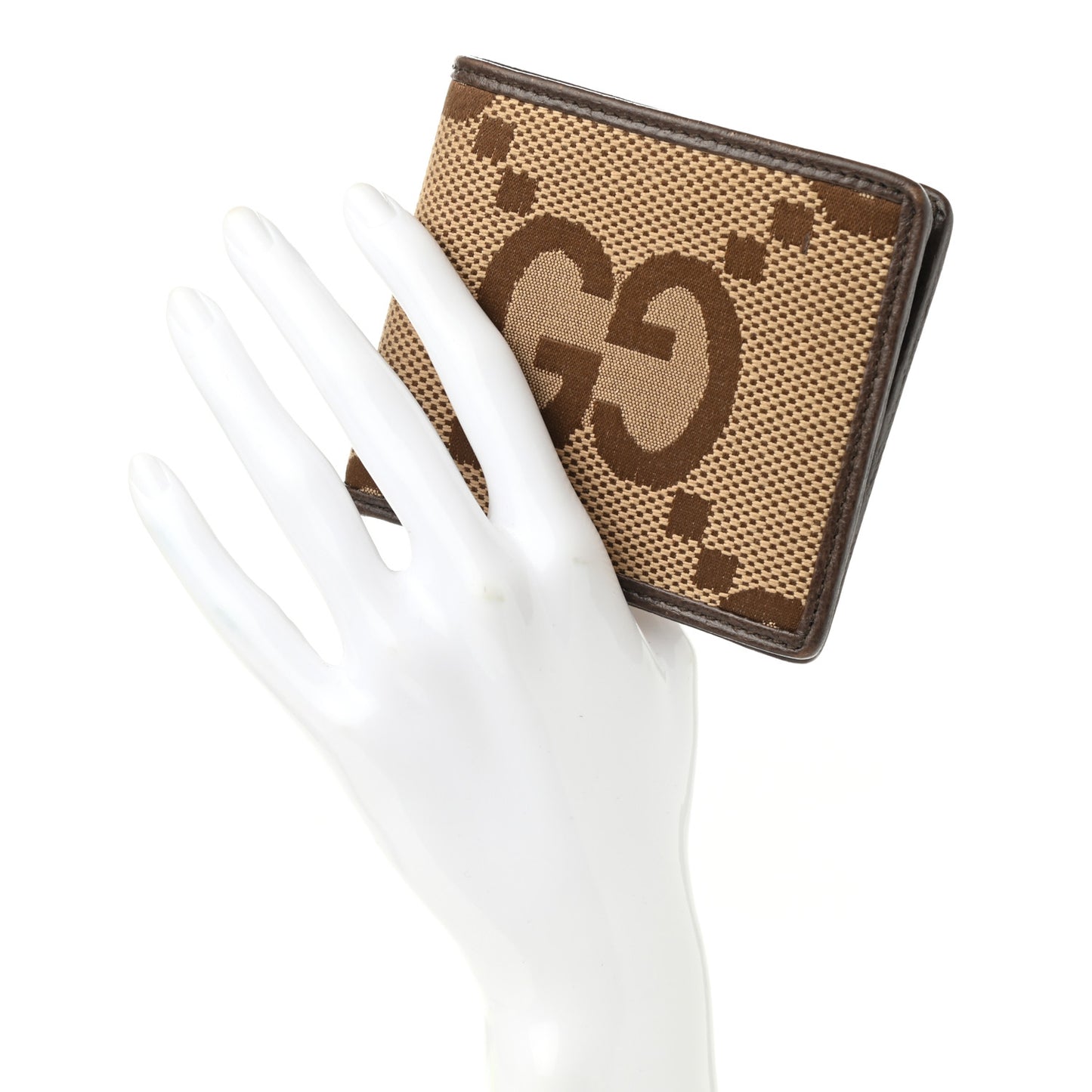 Monogram Jumbo GG Textured Dollar Calfskin Wallet Camel Ebony New Acero