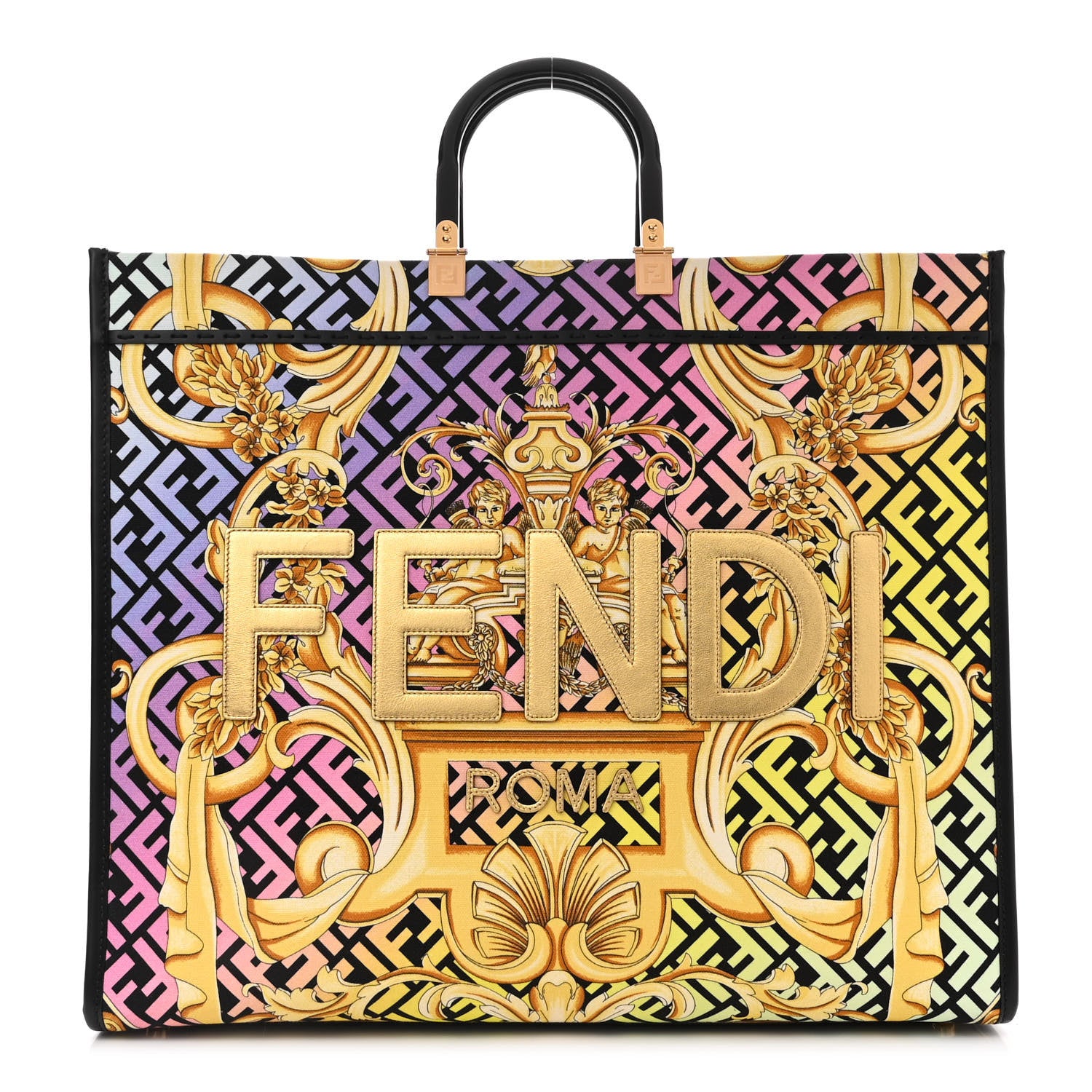 Fendi X VERSACE Canvas Printed Plexiglass Fendace FF Baroque XL Fendi Sunshine Shopper Tote Gold 1 of 9