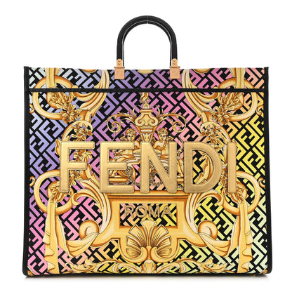 Fendi X VERSACE Canvas Printed Plexiglass Fendace FF Baroque XL Fendi Sunshine Shopper Tote Gold 1 of 9