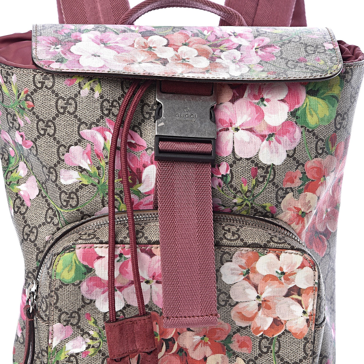 Gucci GG Supreme Monogram Blooms Small Single Buckle Backpack Beige Multicolor Dry Rose 10 of 10