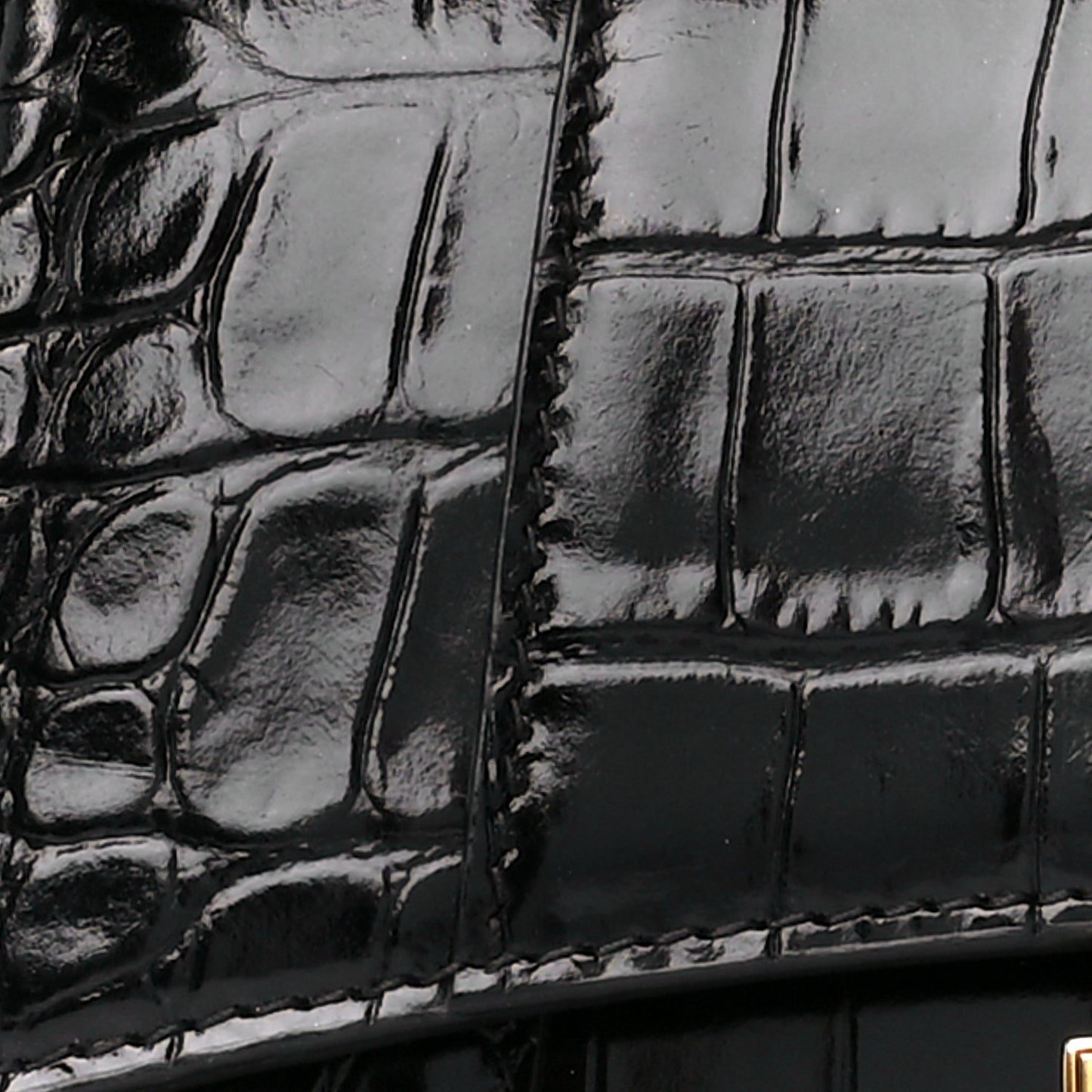 Shiny Calfskin Crocodile Embossed Hourglass Top Handle Bag XS Black