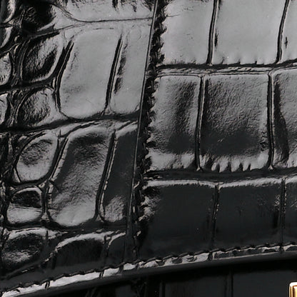 Balenciaga Shiny Calfskin Crocodile Embossed Hourglass Top Handle Bag XS Black 10 of 13