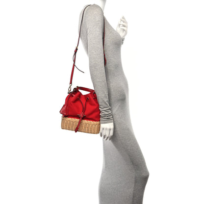 Prada Wicker Canvas Saffiano Bucket Bag Naturale Rosso 2 of 11