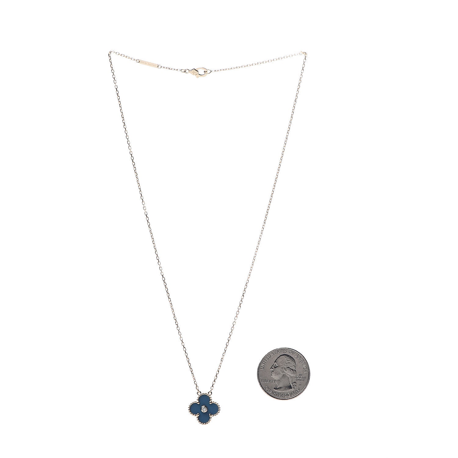 Van Cleef & Arpels 18K Yellow Gold Diamond Celestial Blue Sevres Porcelain Vintage Alhambra Pendant Necklace 2 of 5