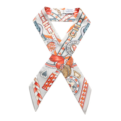 Hermes Silk Harnais De Coeur Twilly Gris Perle Orange Gris Bleute 1 of 3