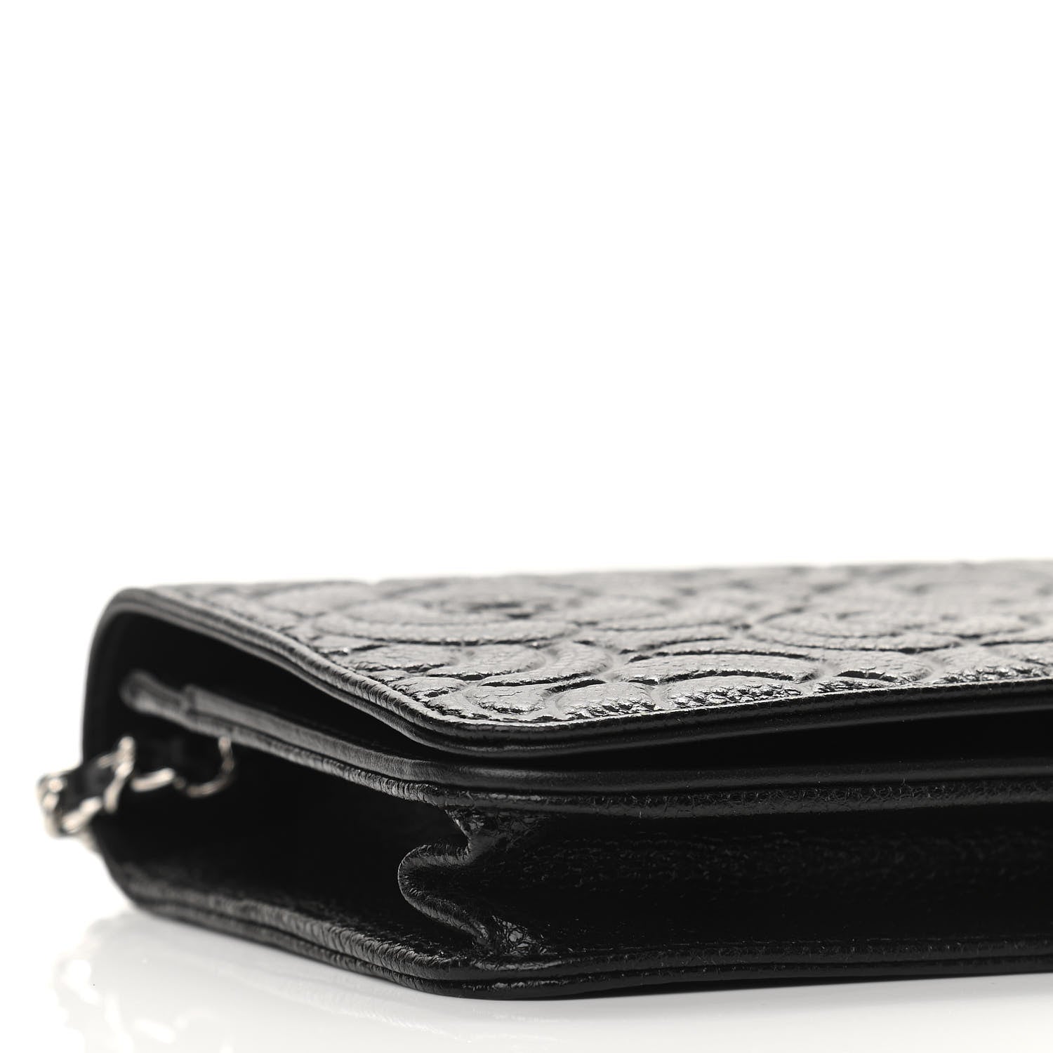 Chanel Caviar Camellia Embossed Wallet On Chain WOC Black 10 of 12