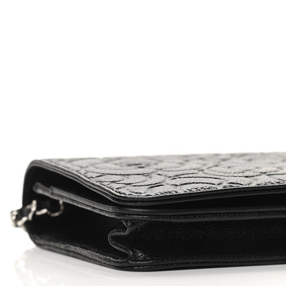 Chanel Caviar Camellia Embossed Wallet On Chain WOC Black 10 of 12