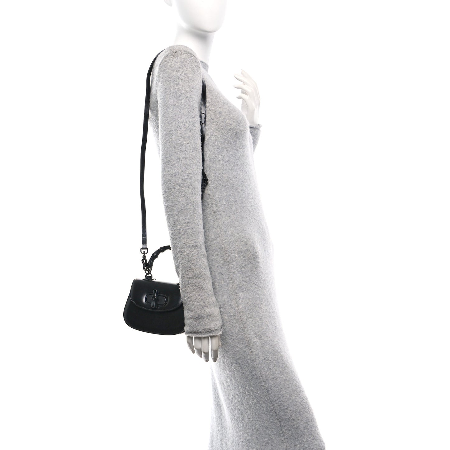 Boarded Dyana Lux Calfskin Web Monochrome Mini Bamboo 1947 Top Handle Bag Black