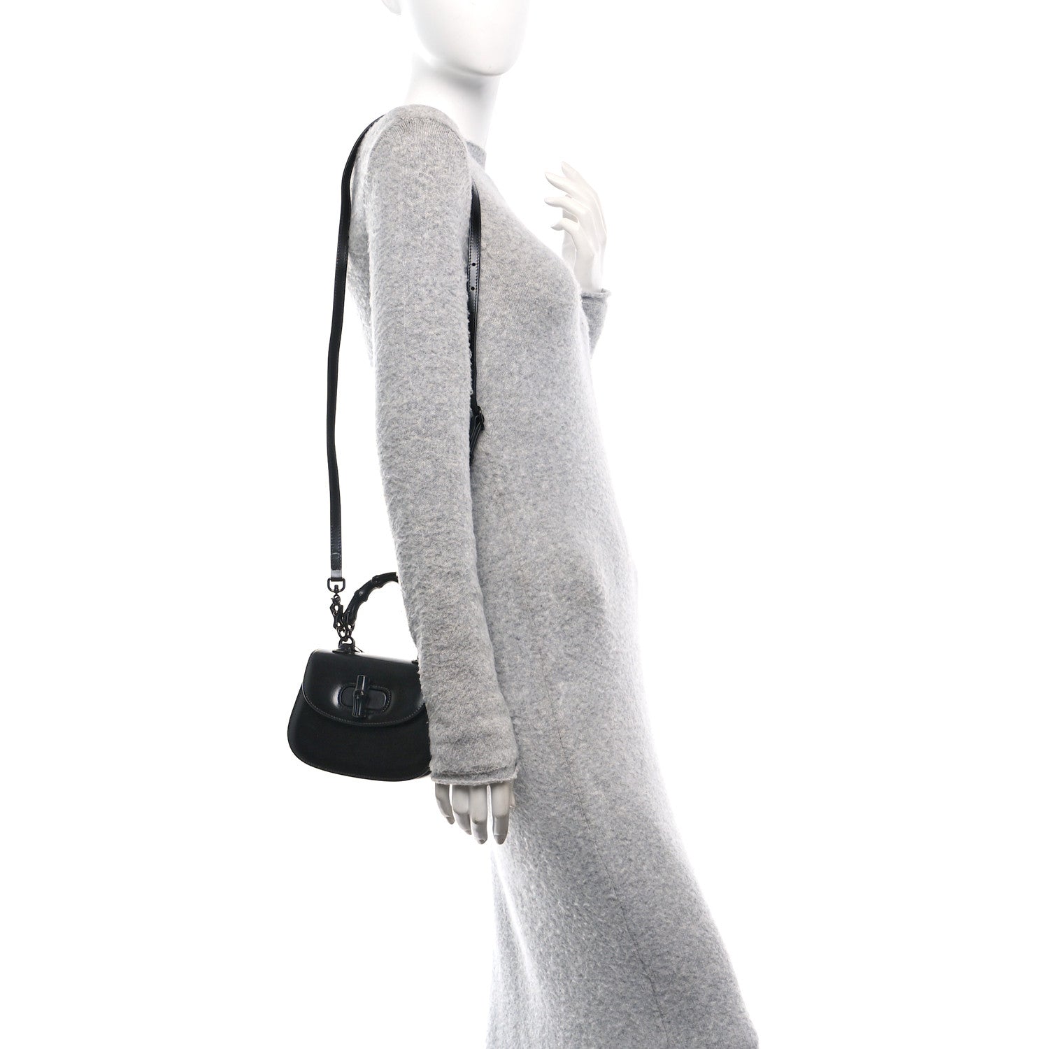 Gucci Boarded Dyana Lux Calfskin Web Monochrome Mini Bamboo 1947 Top Handle Bag Black 2 of 9