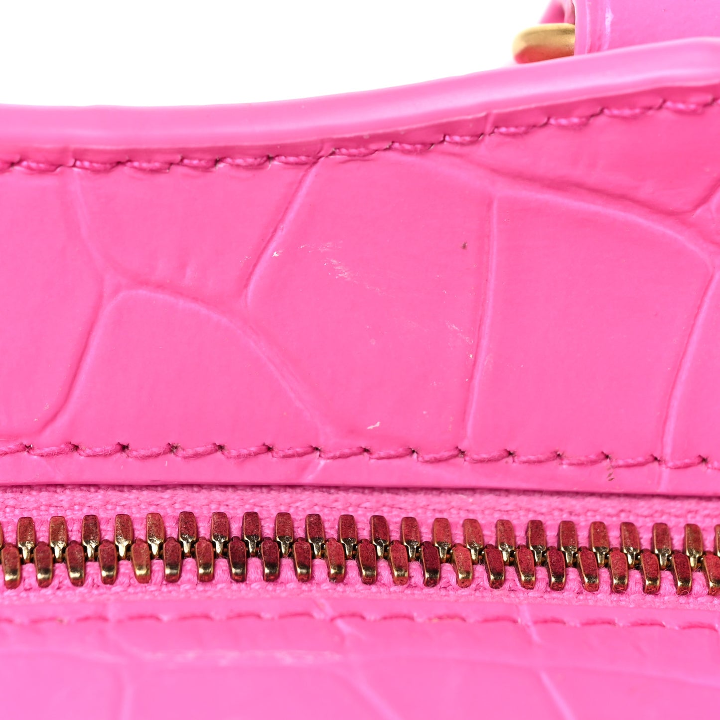 Calfskin Crocodile Embossed Neo Classic Gold Hardware Nano City Crossbody Neon Pink