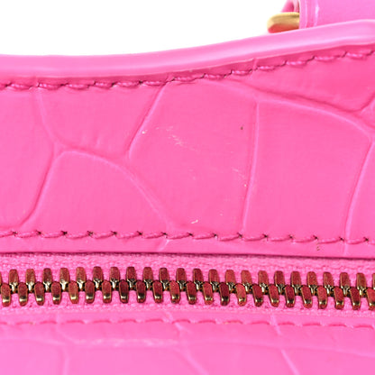 Balenciaga Calfskin Crocodile Embossed Neo Classic Gold Hardware Nano City Crossbody Neon Pink 21 of 22