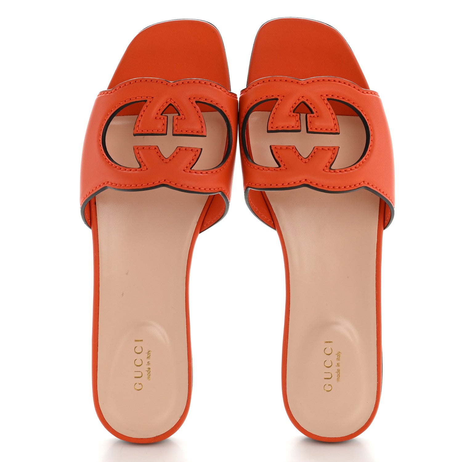 Gucci Cosmos Softy Calfskin Interlocking G Cut Out Slide Sandals 38.5 Deep Orange 1 of 11