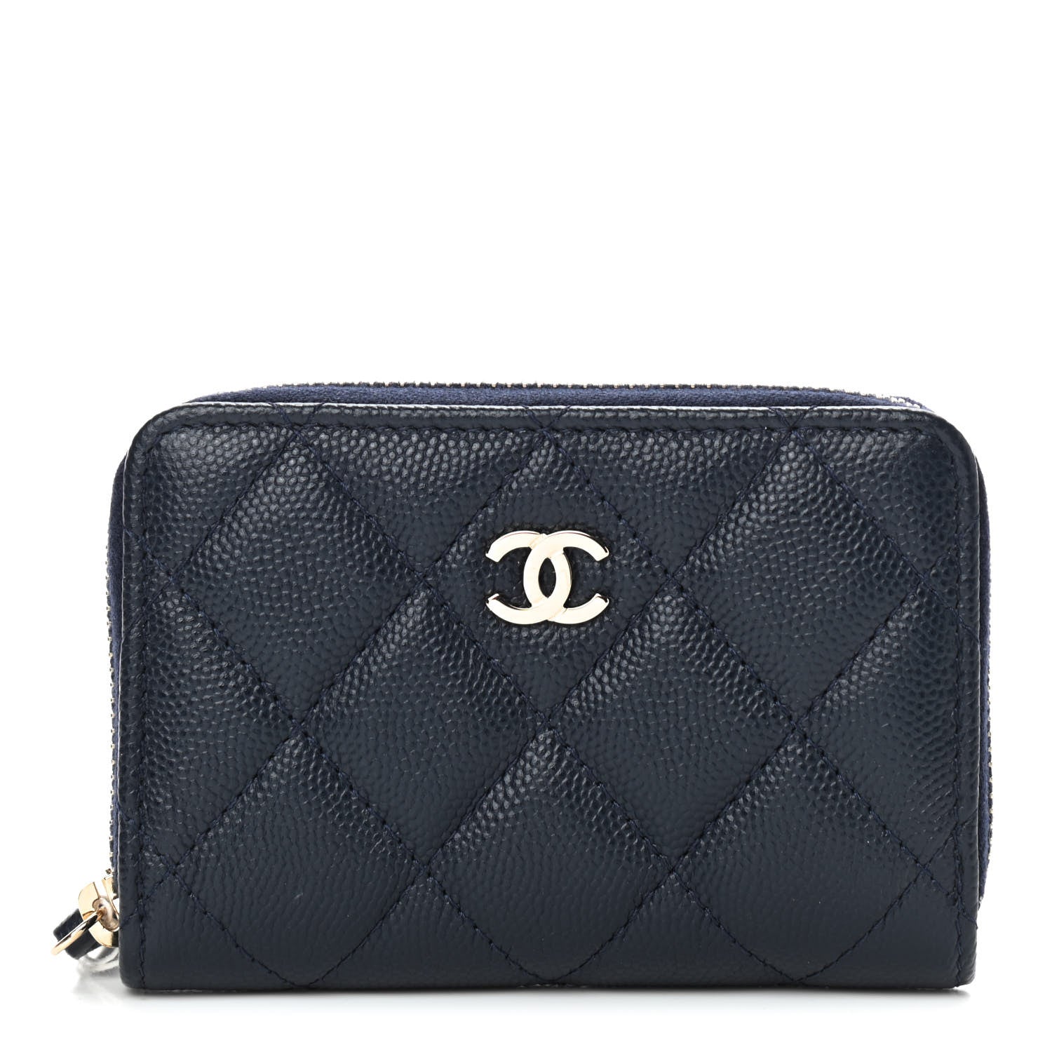 Chanel Caviar Quilted Zip Coin Purse Wallet Dark Blue 1 of 7