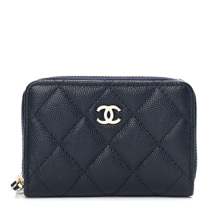 Chanel Caviar Quilted Zip Coin Purse Wallet Dark Blue 1 of 7