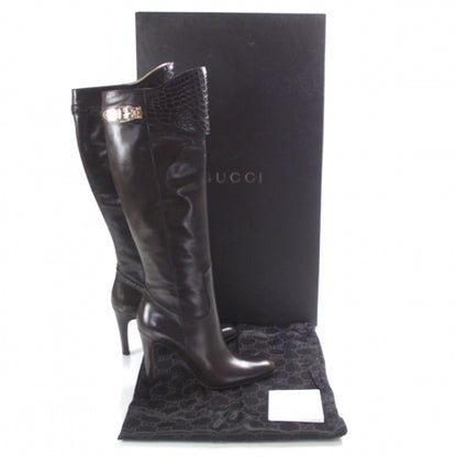 Gucci Leather Knee High Boots 36.5 Chocolate 4 of 9