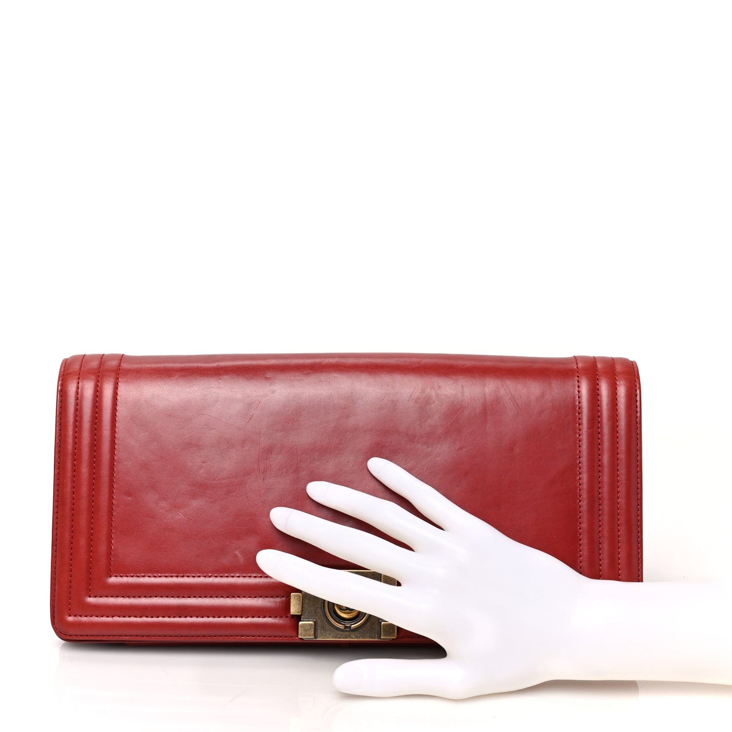Glazed Calfskin Jumbo Boy Clutch Red