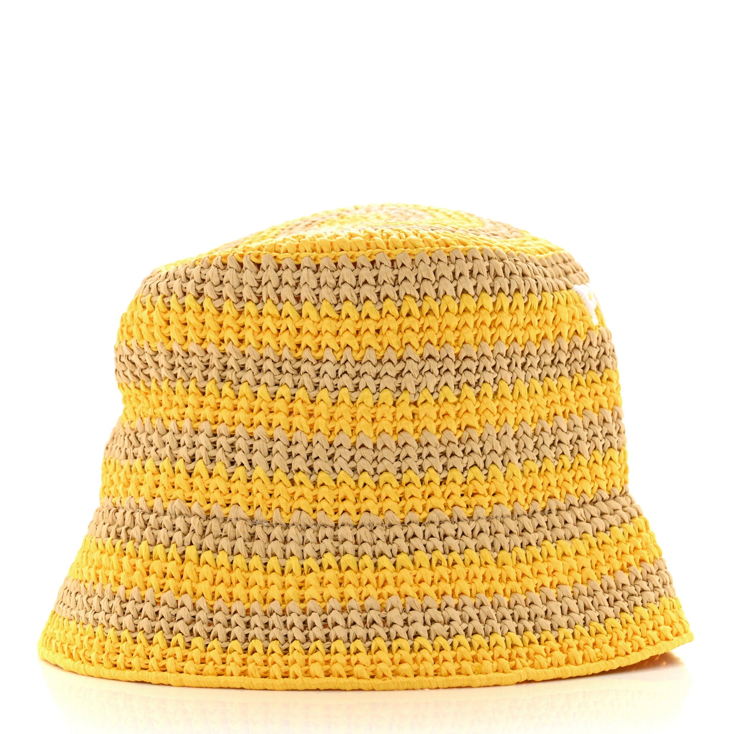Raffia Striped Logo Embroidered Womens Bucket Hat M Naturale Giallo