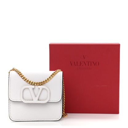 Valentino Garavani Grainy Calfskin Vlogo Compact Wallet with Chain Optic White 9 of 9
