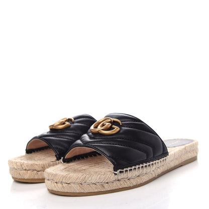 Gucci Nappa Matelasse GG Marmont Espadrille Slide Sandals 38 Black 3 of 12