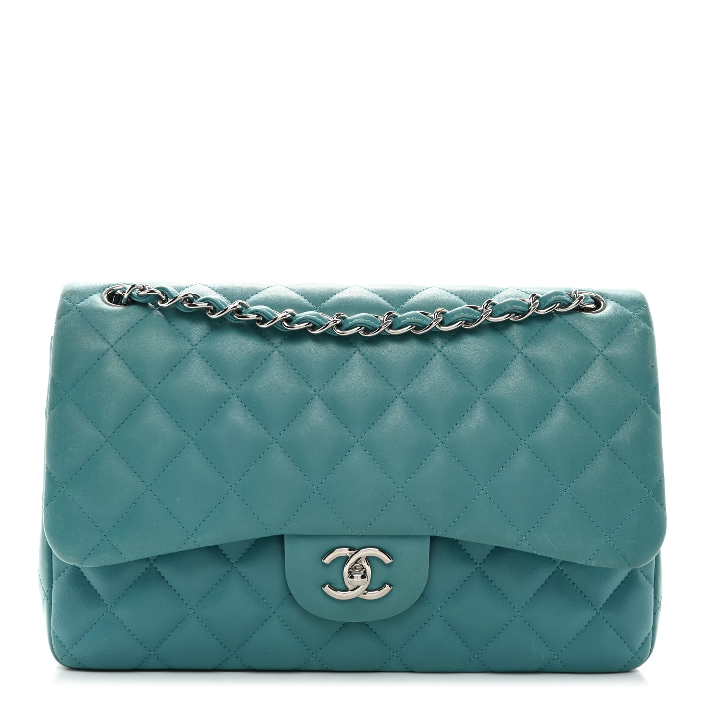 Lambskin Quilted Jumbo Double Flap Turquoise
