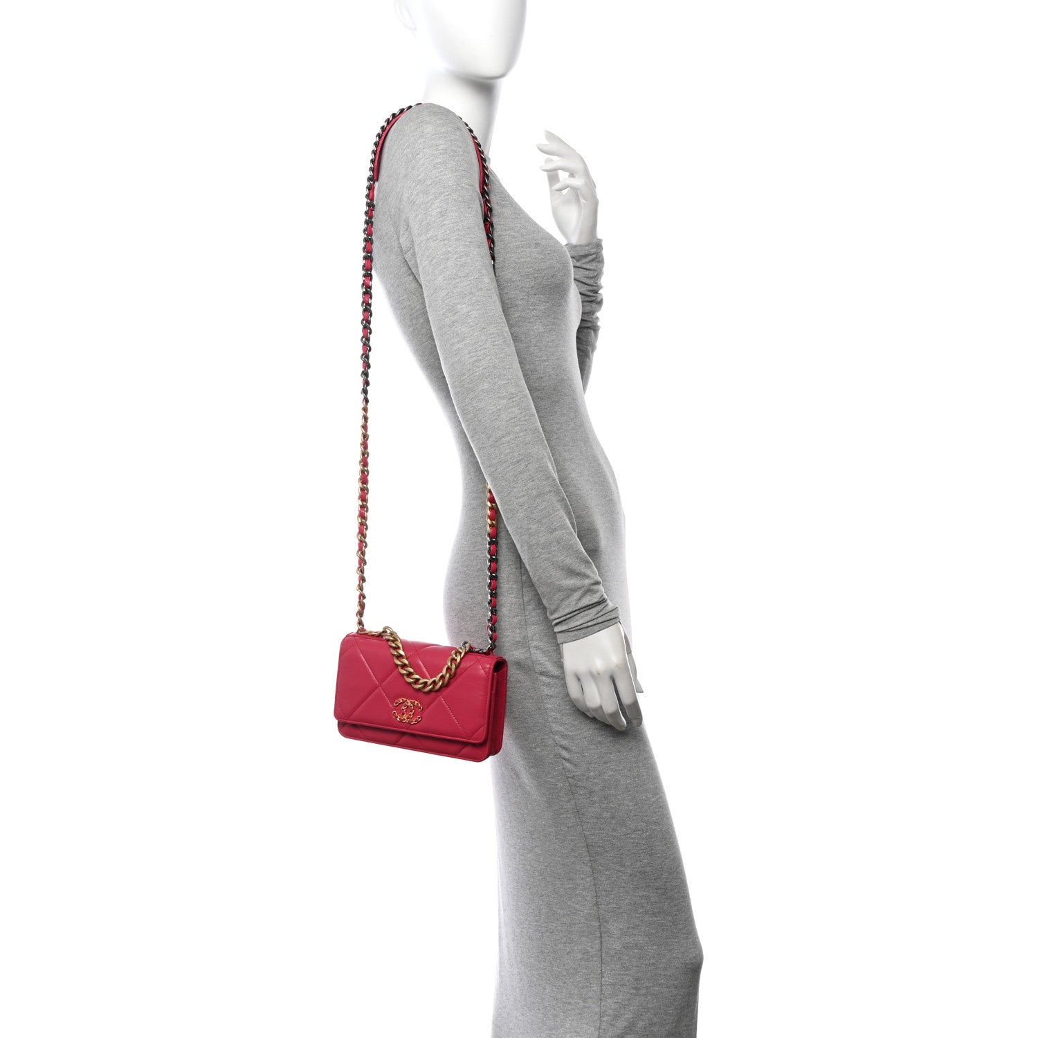 Chanel Lambskin Quilted Chanel 19 Wallet On Chain WOC Dark Pink 2 of 12