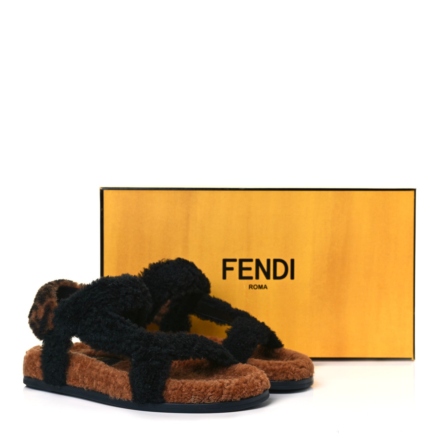 Fendi Shearling FF Fendi Feel Sandals 37 Tobacco Black 7 of 7