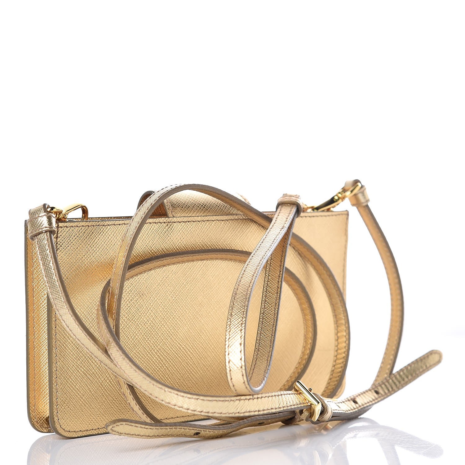 Prada Saffiano Metal Crossbody Wristlet iPhone Case Platino 3 of 7