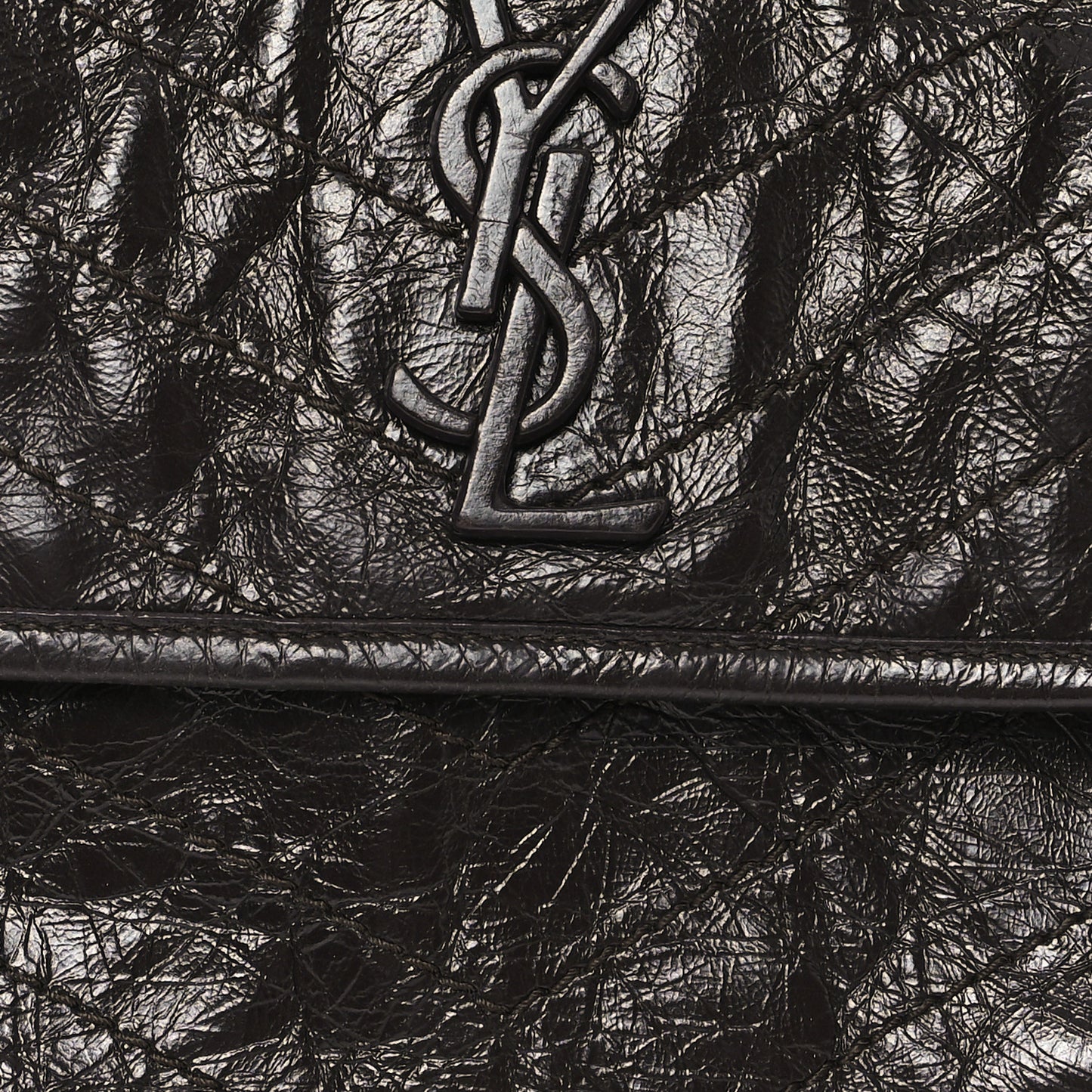 Crinkled Calfskin Matelasse Monogram Medium Niki Chain Satchel Moka