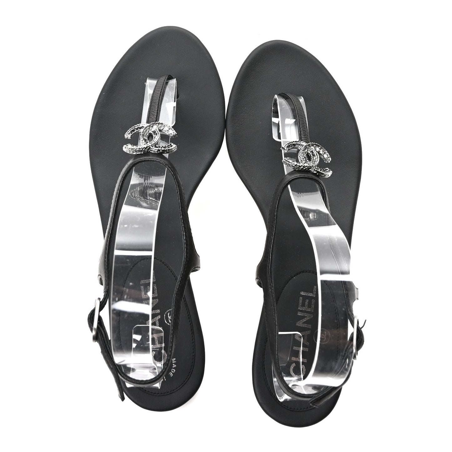 Lambskin Crystal CC Thong Sandals 38 Black