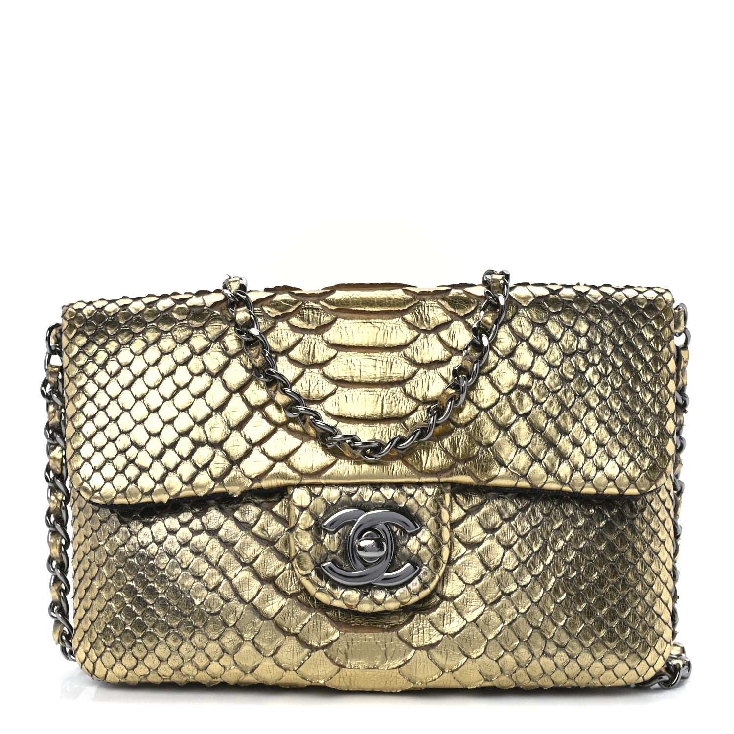 Chanel Metallic Snakeskin Flap Bag Gold 1 of 12