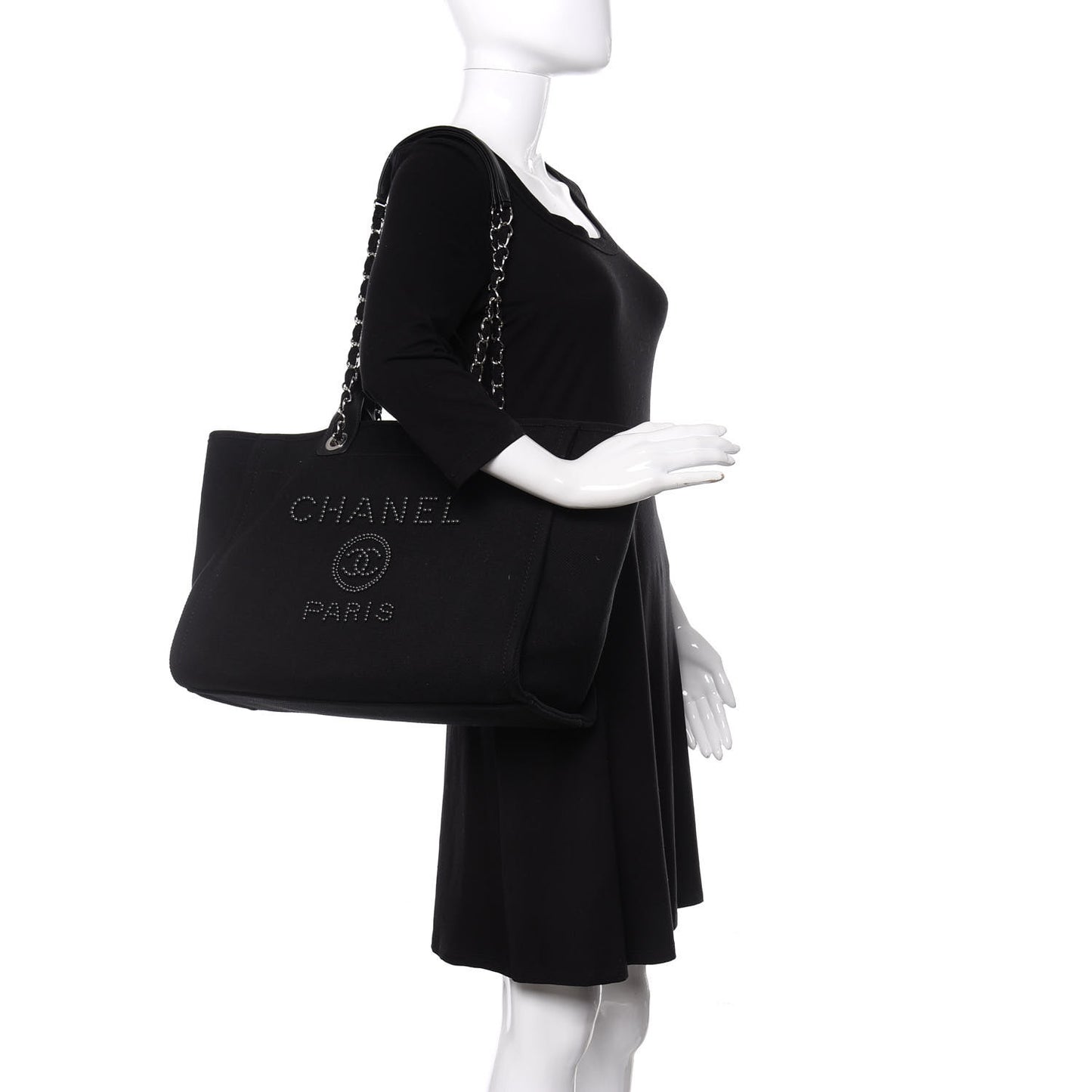 Canvas Pearl Medium Deauville Tote Black