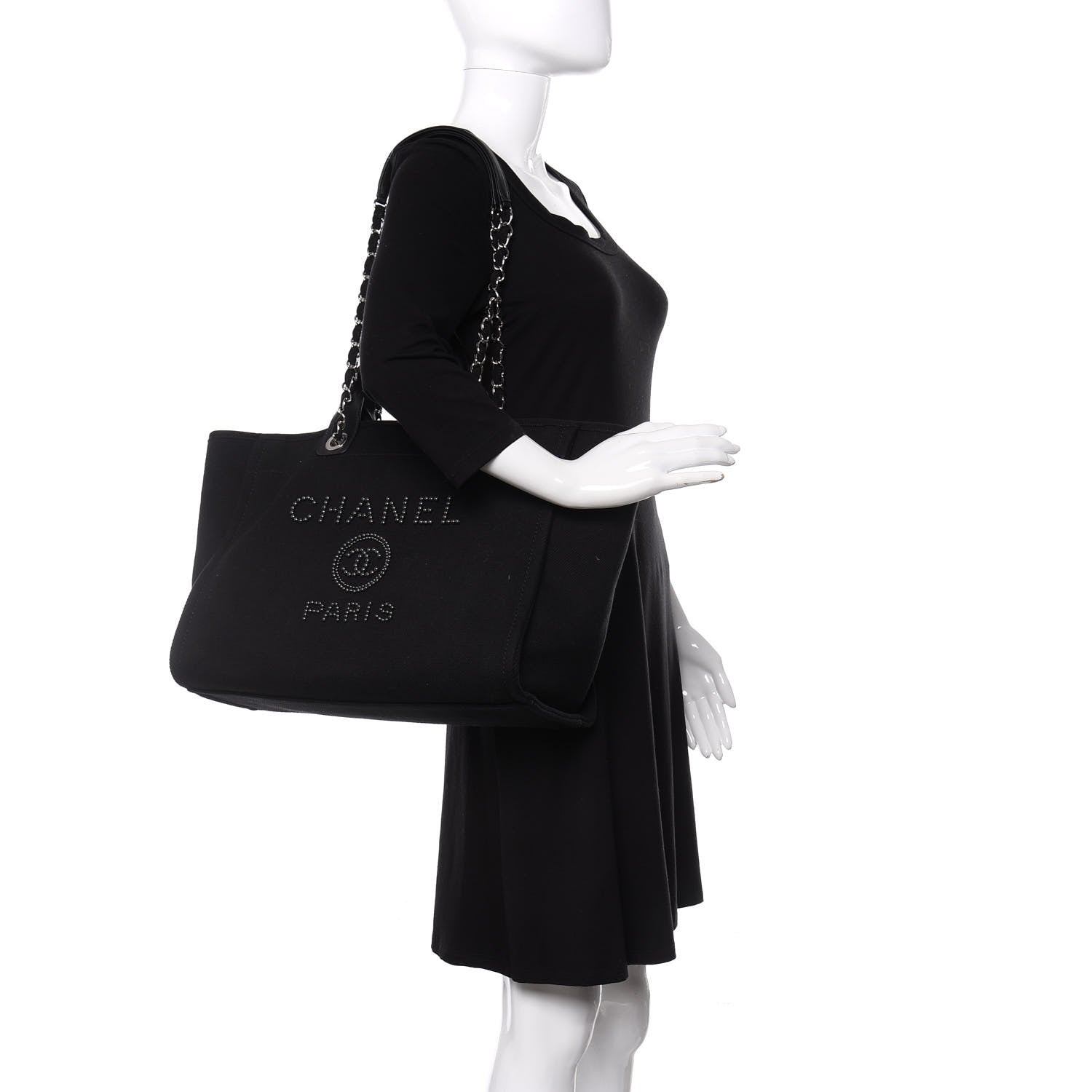 Chanel Canvas Pearl Medium Deauville Tote Black 2 of 9