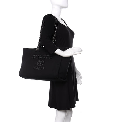 Chanel Canvas Pearl Medium Deauville Tote Black 2 of 9