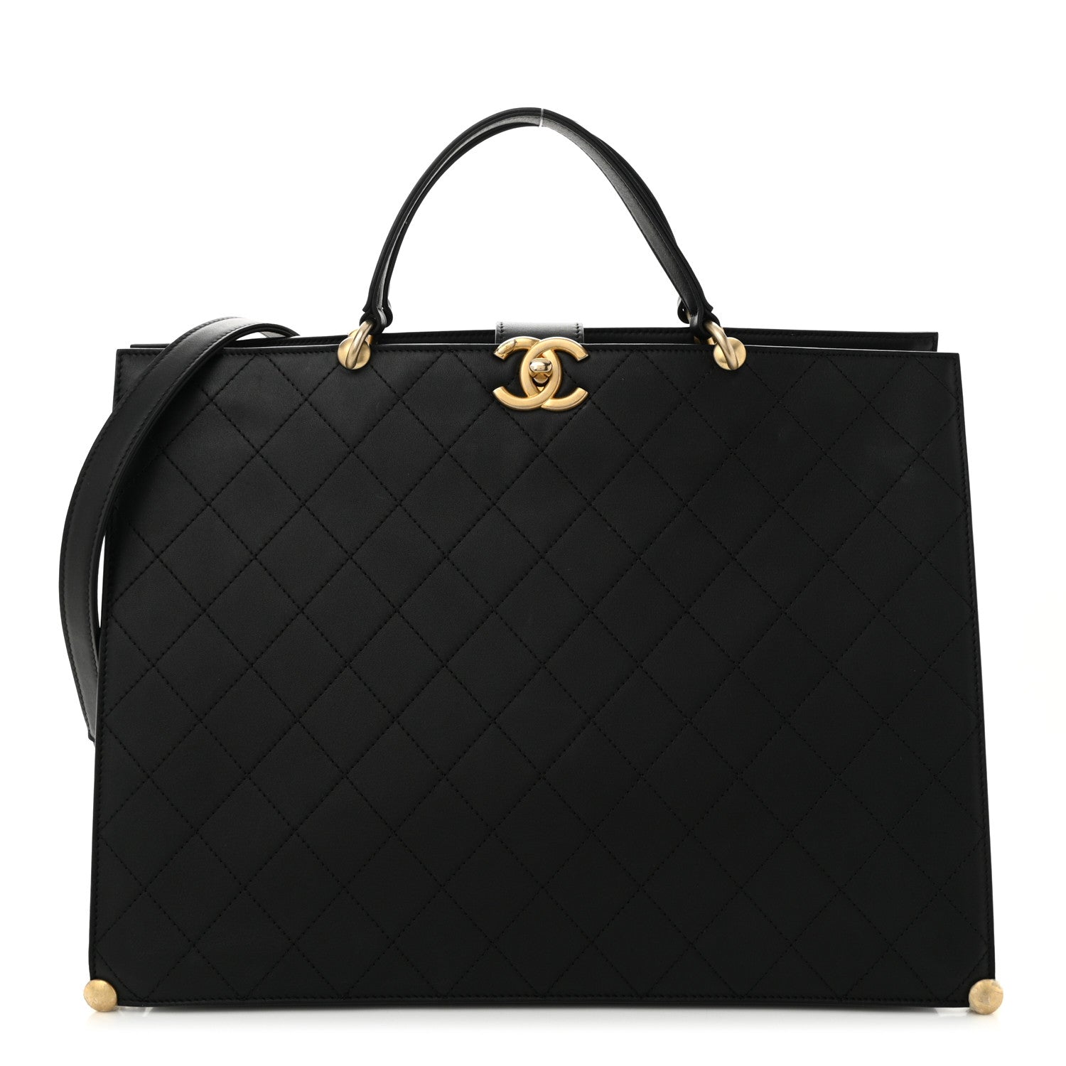 Chanel Calfskin Stitched Large Shopping Tote Bag Black 1 of 10