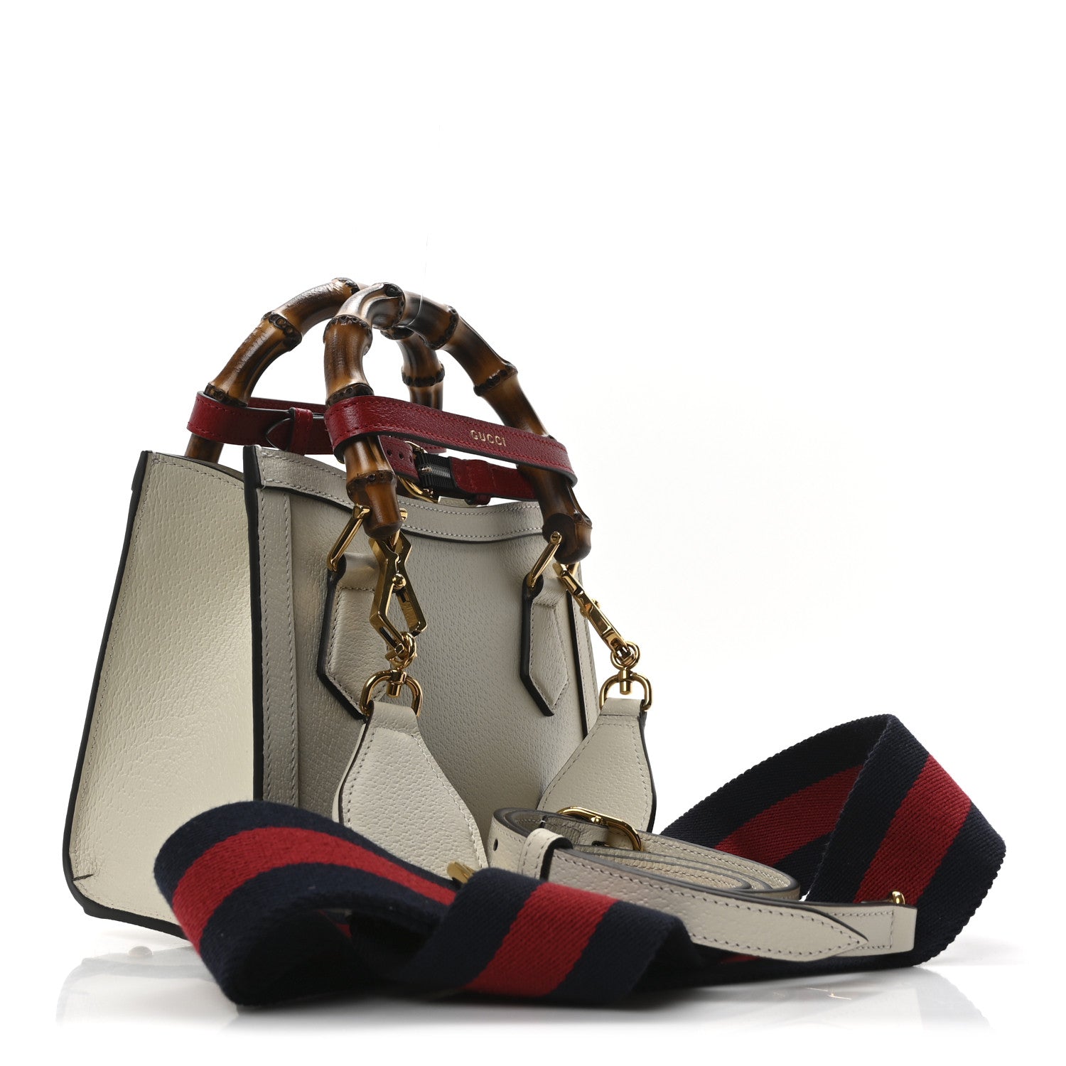Gucci Textured Calfskin Web Mini Diana Tote Bag Mystic White 3 of 9