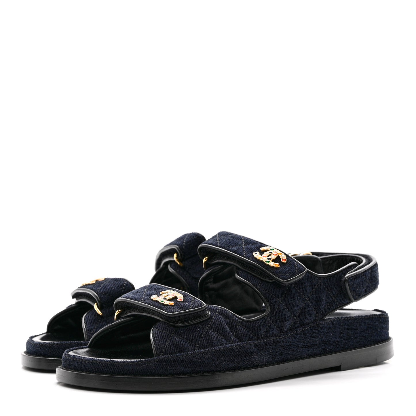 Velvet Velcro Dad Sandals 37.5 Navy Blue