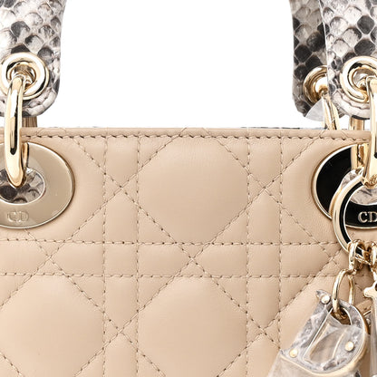 Christian Dior Lambskin Snakeskin Top Handle Cannage Mini Lady Dior Light Beige Multicolor 8 of 11