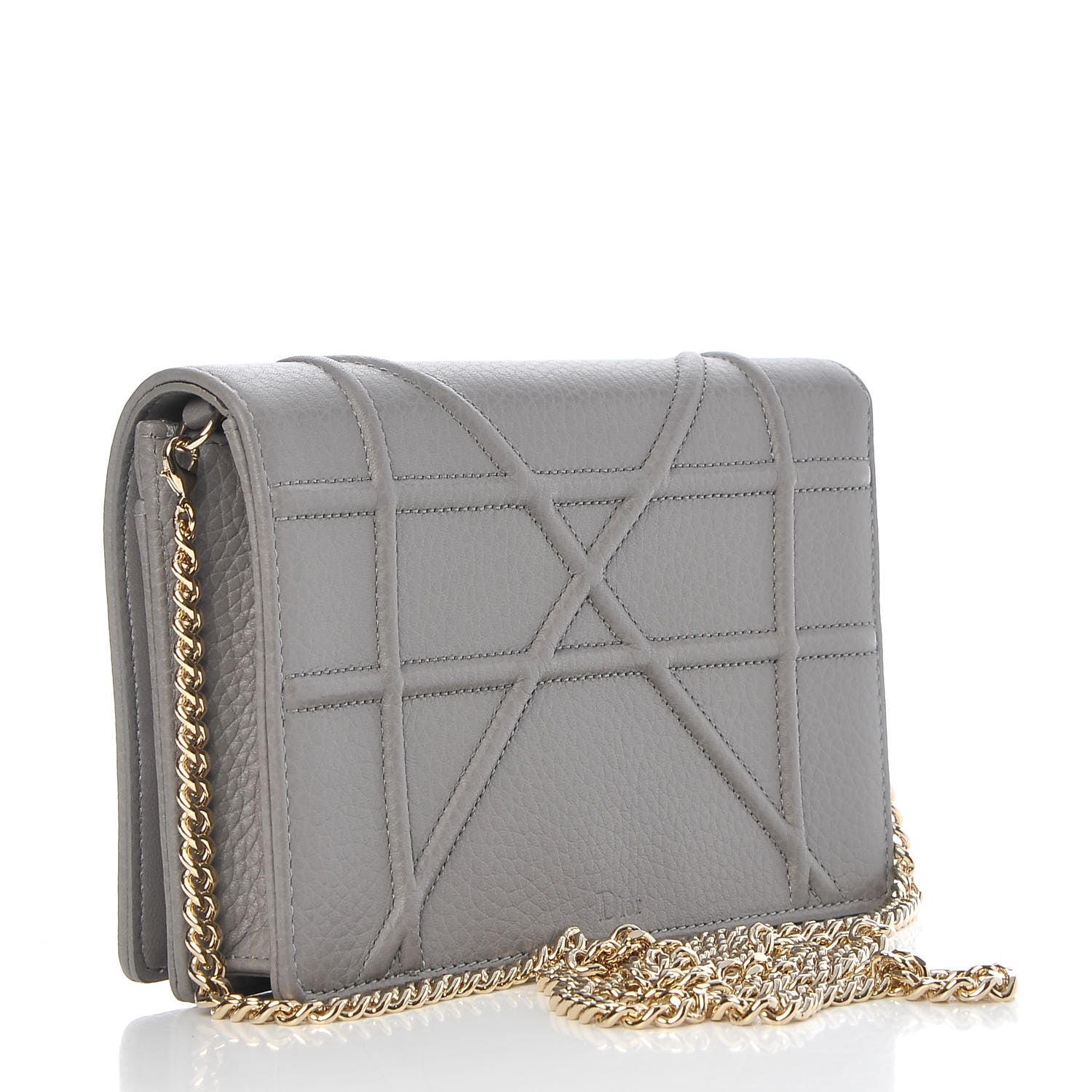 Christian Dior Grained Calfskin Diorama Wallet on Chain Pouch Gris 3 of 9