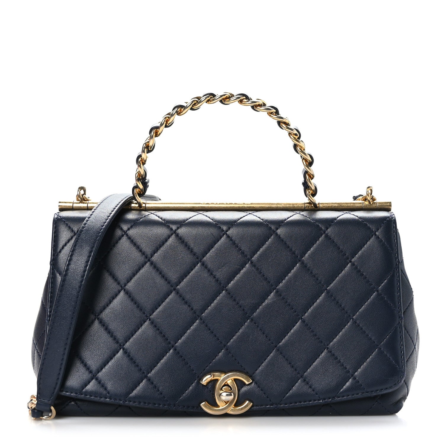 Chanel Lambskin Quilted La Parisienne Top Handle Flap Dark Blue 1 of 10