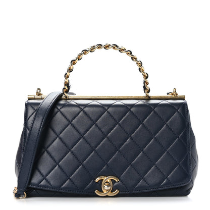 Chanel Lambskin Quilted La Parisienne Top Handle Flap Dark Blue 1 of 10