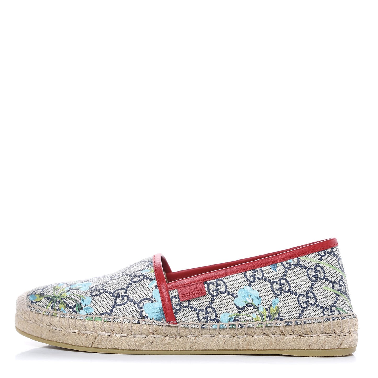 GG Supreme Monogram Blooms Espadrilles 38.5 Beige Blue Navy Hibiscus Red