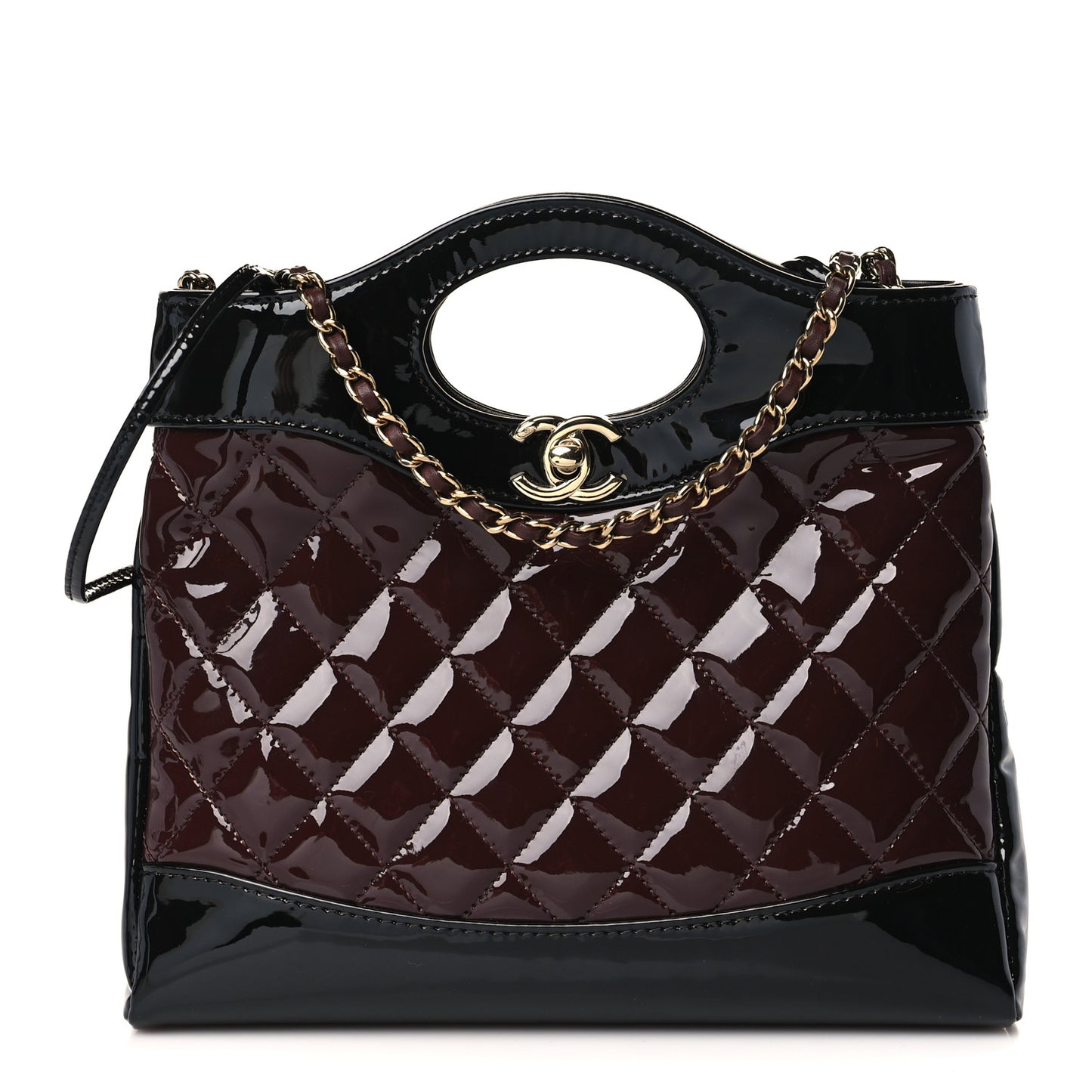 Patent Calfskin Quilted Mini 31 Shopping Bag Burgundy Black