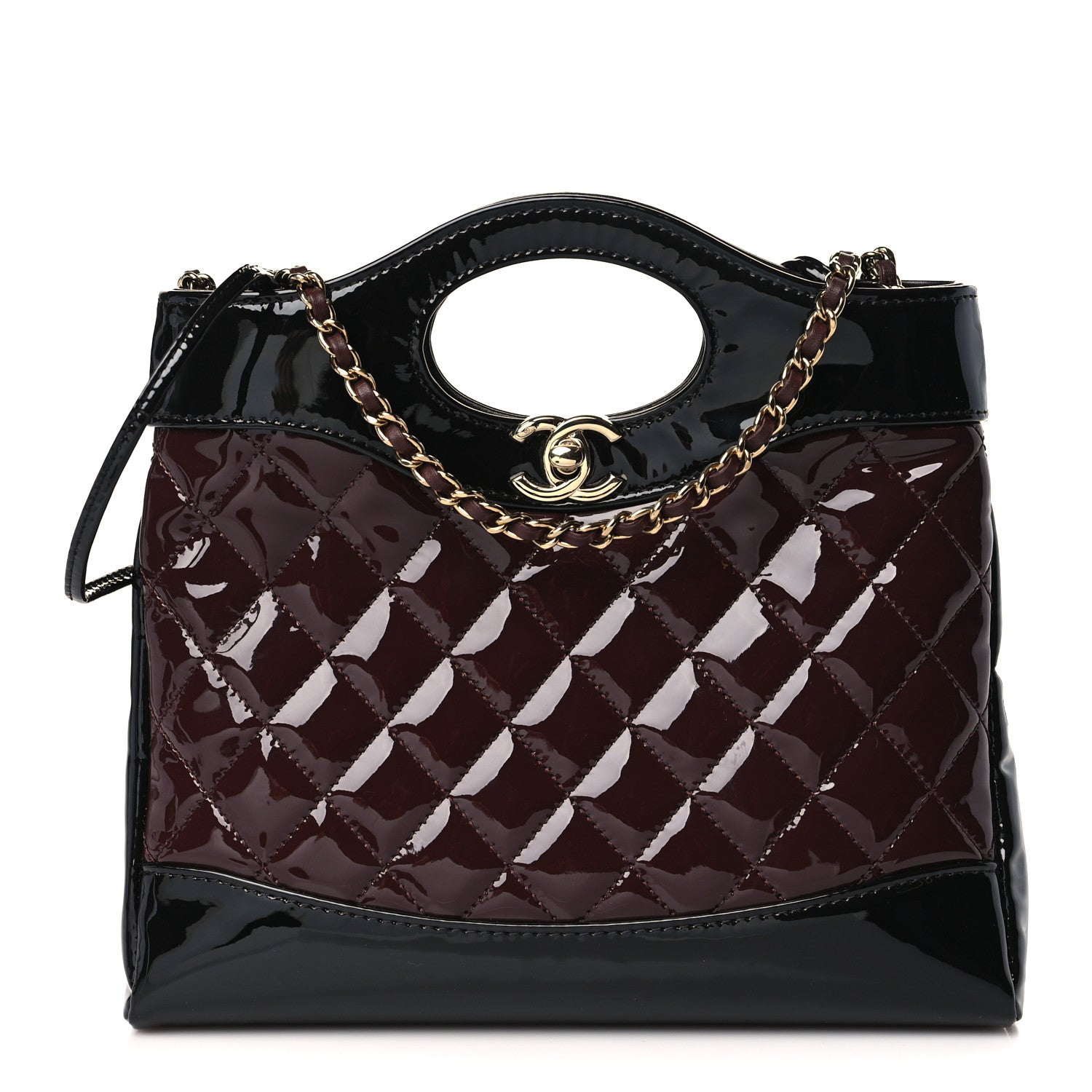 Chanel Patent Calfskin Quilted Mini 31 Shopping Bag Burgundy Black 1 of 10