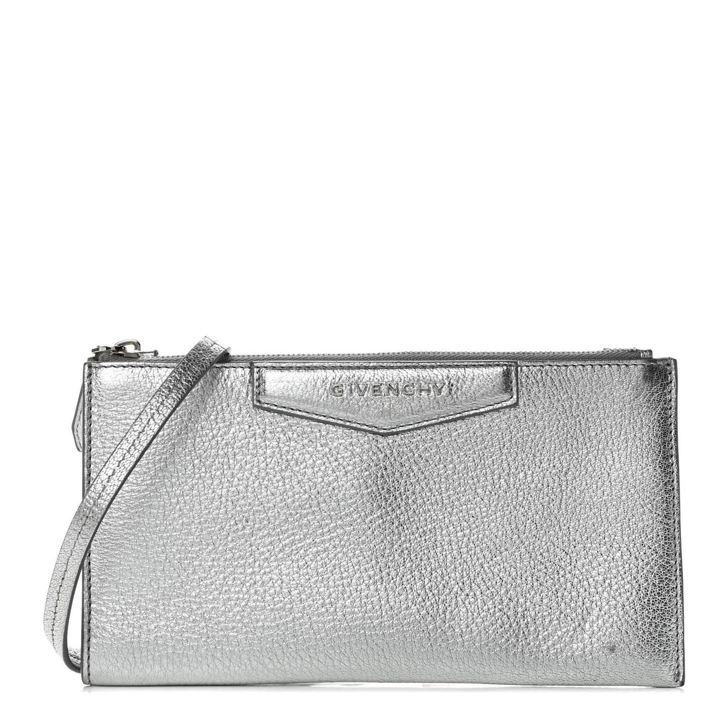 Metallic Calfskin Iconic Pouch Crossbody Black Silver