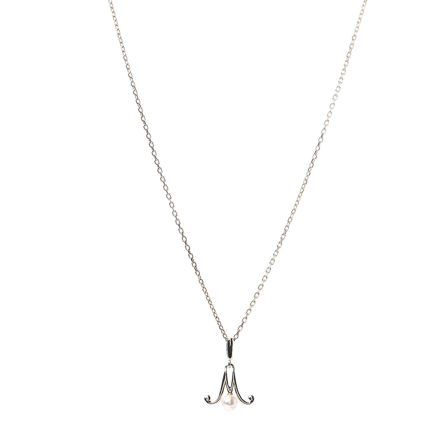 18K Yellow Gold Akoya Pearl 3.5mm M Pendant Necklace