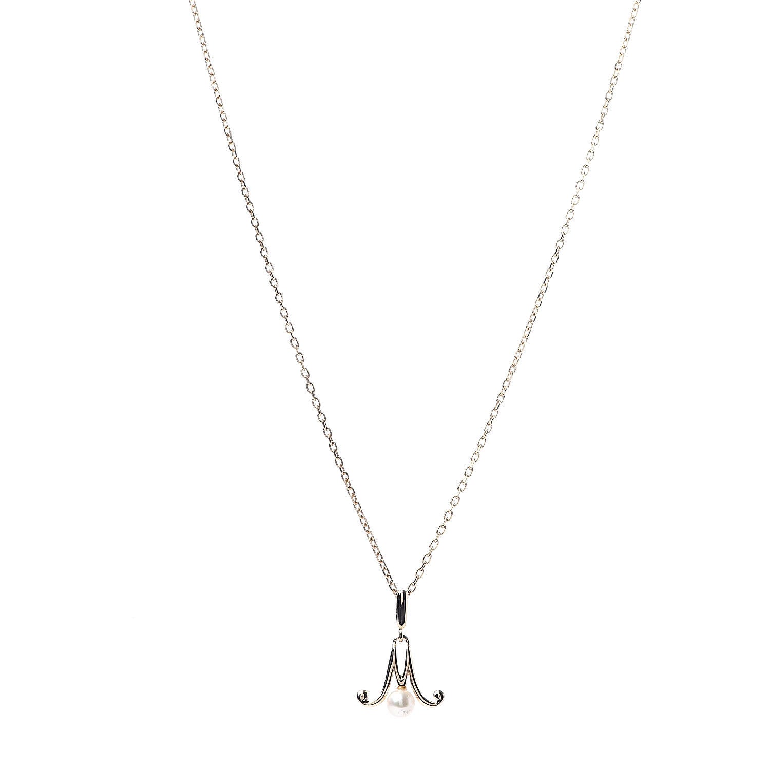 Mikimoto 18K Yellow Gold Akoya Pearl 3.5mm M Pendant Necklace 1 of 5