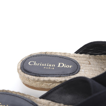Christian Dior Canvas Embroidered Granville Espadrille Crisscross Flat Slide Sandals 39 Black 10 of 10