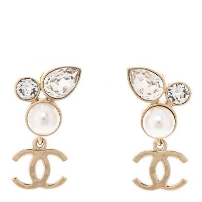 Chanel Pearl Crystal CC Drop Earrings Gold 1 of 5