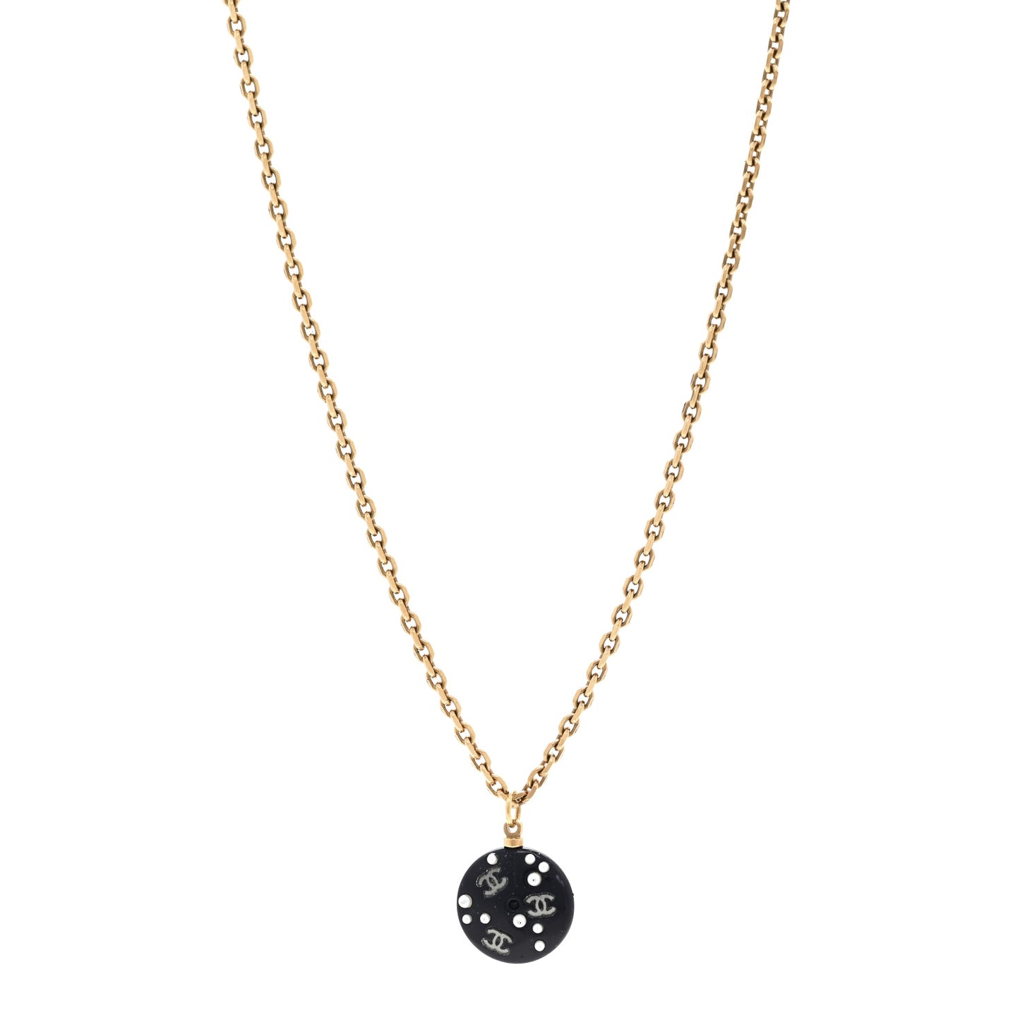Resin Pearl CC Necklace  Gold Black