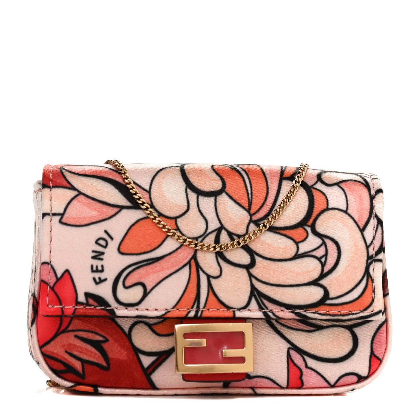 Stretch Satin Vitello Grace Floral Print Nano Baguette Charm Rose Multicolor Rosso Cardinale